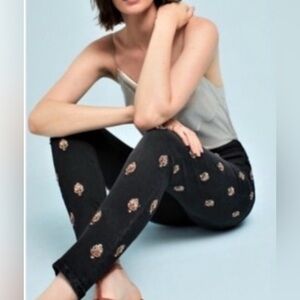 Anthropologie Pilcro Black Script High-Rise Embellished Skinny Jeans Size 30